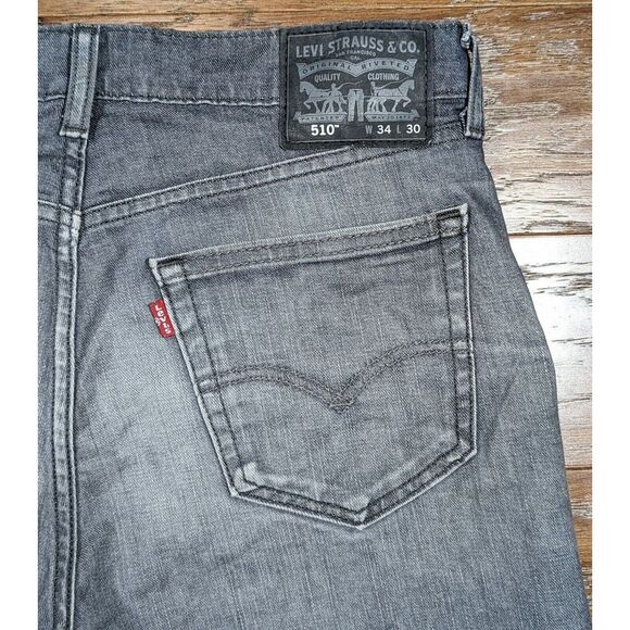 Levi's 510 Mens 34x30 Faded Black Denim Slim‎ Fit Zip Fly Red Tab Jeans - Picture 13 of 15